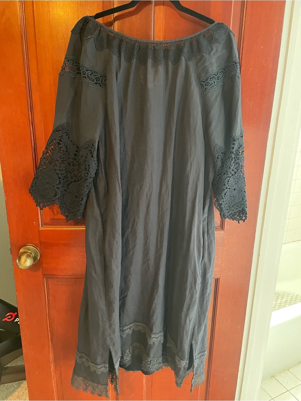 Johnny Was Navy Blue Crochet-Trim Midi Dress, Navy Blue - Picture 6 of 8